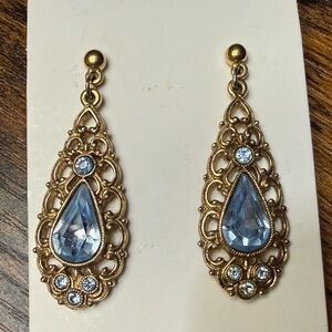 Vintage 1928 Brand Teardrop Filigree Earrings Gold Tone